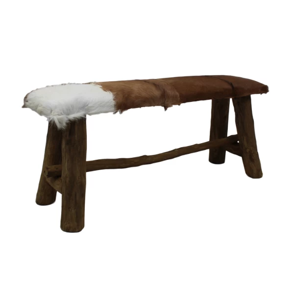 Decoratieve Bank Bangku 100cm Rustiek – Geitenhuid/teak 1 Decoratieve Bank Bangku 100cm Rustiek – Geitenhuid/teak