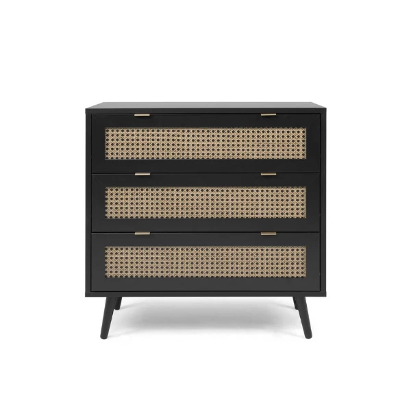 Ladekast Daka 80cm 3 Lades - Zwart/natuur 11 Ladekast Daka 80cm 3 Lades - Zwart/natuur - Afbeelding 11