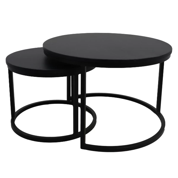 Set Van 2 Salontafels Akira Mangohout En Metaal - Zwart 1 Set Van 2 Salontafels Akira Mangohout En Metaal - Zwart