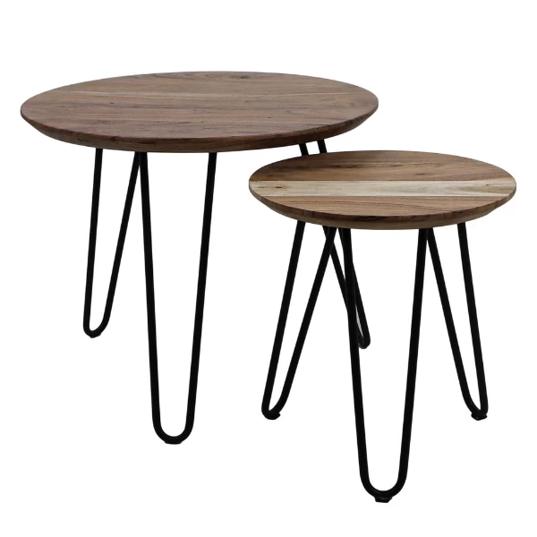 Salontafel Luzern Set Van 2 Acaciahout En Metaal - Naturel/zwart 1 Salontafel Luzern Set Van 2 Acaciahout En Metaal - Naturel/zwart