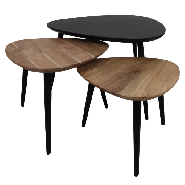 Bijzettafels Luzern Set Van 3 Driehoekig Acaciahout - Naturel/zwart 1 Bijzettafels Luzern Set Van 3 Driehoekig Acaciahout - Naturel/zwart
