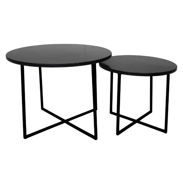 Salontafel Gatsby Set Van 2 Marmer En Metaal - Zwart 1 Salontafel Gatsby Set Van 2 Marmer En Metaal - Zwart