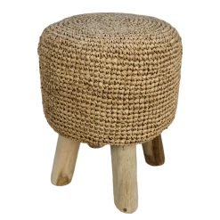 Kruk Malibu ø34cm Raffia En Teakhout - Naturel/beige -Collectie Woonkamermeubels Ontwerp zonder titel 2022 02 02T113643.991 f65b