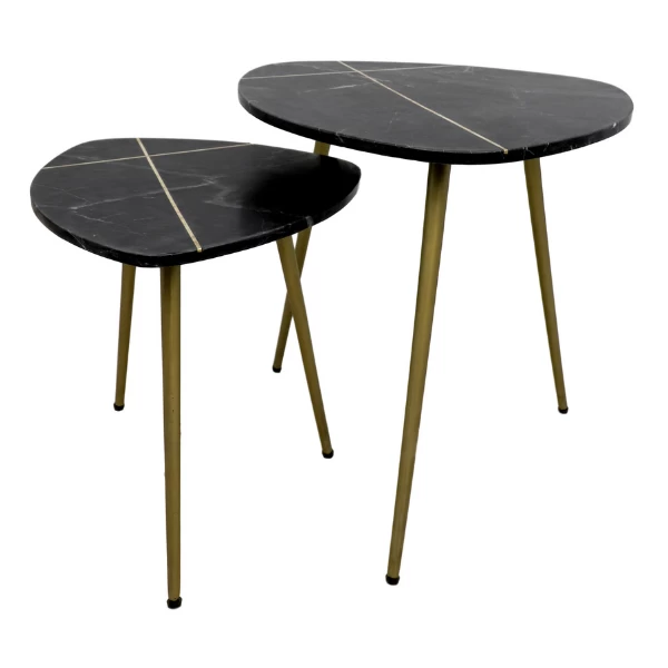 Salontafel Chandler Set Van 2 Marmer - Zwart/goud 6 Salontafel Chandler Set Van 2 Marmer - Zwart/goud - Afbeelding 6
