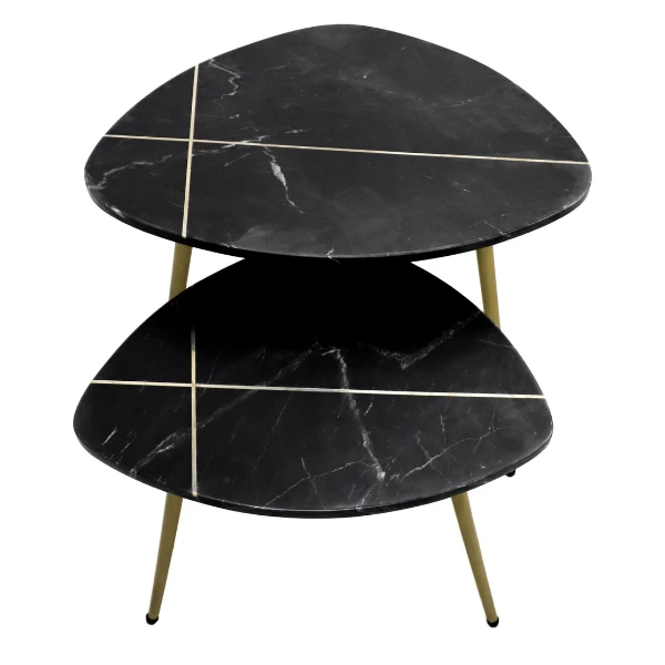 Salontafel Chandler Set Van 2 Marmer - Zwart/goud 5 Salontafel Chandler Set Van 2 Marmer - Zwart/goud - Afbeelding 5