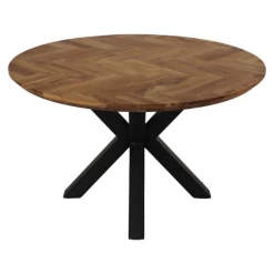 Eettafel Fishbone Rond 140cm Eik Visgraatmotief - Naturel/zwart