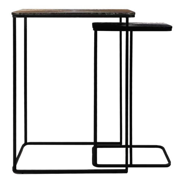 Bijzettafel Downton Set Van 2 Metaal - Goud/zwart 3 Bijzettafel Downton Set Van 2 Metaal - Goud/zwart - Afbeelding 3