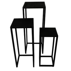 Sokkels Verona Set Van 3 Mangohout Visgraatmotief - Zwart