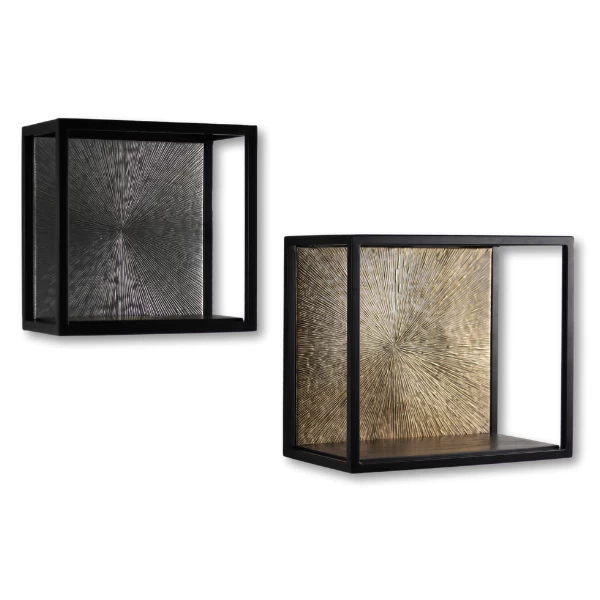 Wandbox | 25 X 25 X 18 Cm | Mangohout En Metaal | Zwart-goud 2 Wandbox | 25 X 25 X 18 Cm | Mangohout En Metaal | Zwart-goud - Afbeelding 2