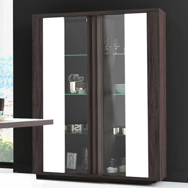 Vitrinekast Armin 130x45x180cm - Wit/bruin 1 Vitrinekast Armin 130x45x180cm - Wit/bruin