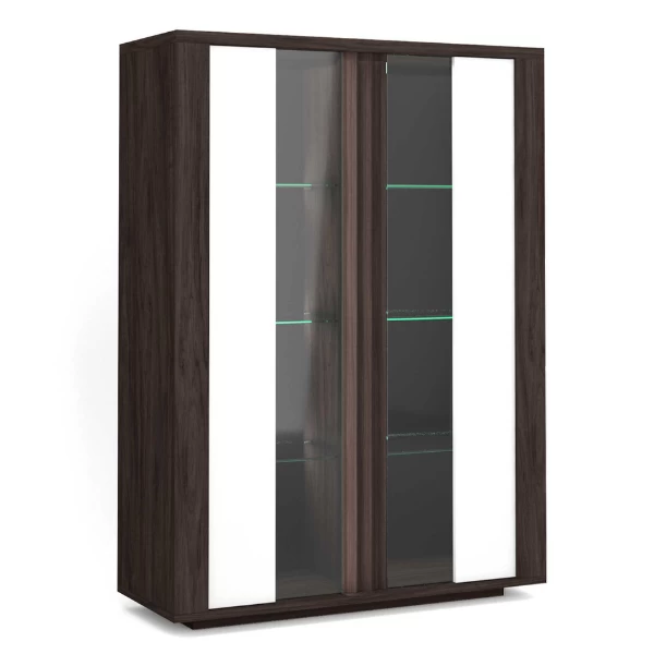 Vitrinekast Armin 130x45x180cm - Wit/bruin 6 Vitrinekast Armin 130x45x180cm - Wit/bruin - Afbeelding 6
