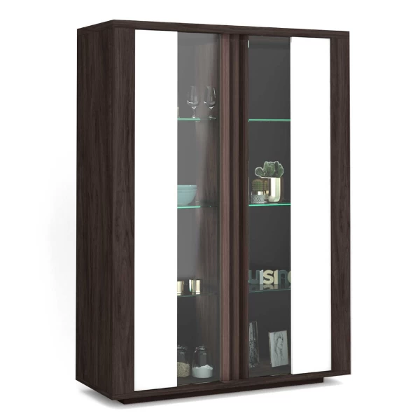 Vitrinekast Armin 130x45x180cm - Wit/bruin 3 Vitrinekast Armin 130x45x180cm - Wit/bruin - Afbeelding 3