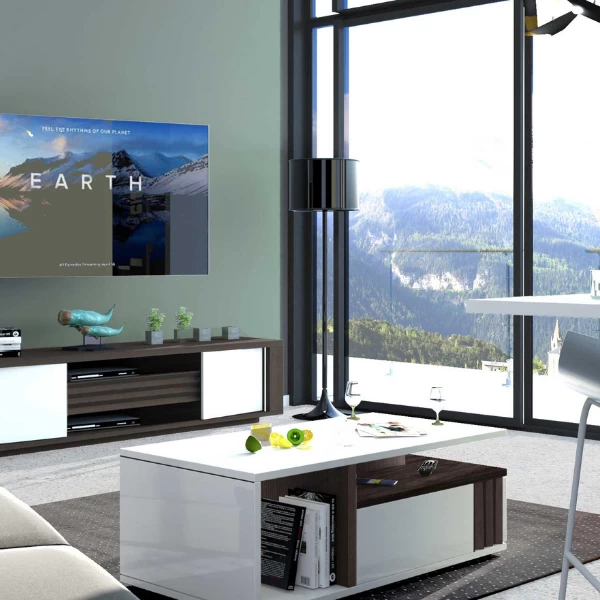 Salontafel Armin 120x60x45cm Met Opbergruimte - Wit/bruin 2 Salontafel Armin 120x60x45cm Met Opbergruimte - Wit/bruin - Afbeelding 2