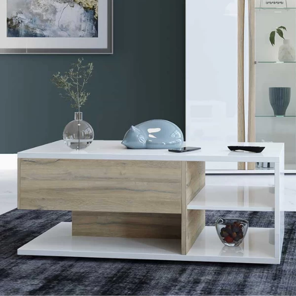 Salontafel Tannee 115cm - Wit/eik 1 Salontafel Tannee 115cm - Wit/eik