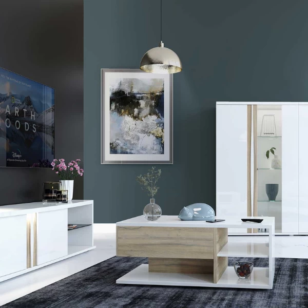 Salontafel Tannee 115cm - Wit/eik 2 Salontafel Tannee 115cm - Wit/eik - Afbeelding 2