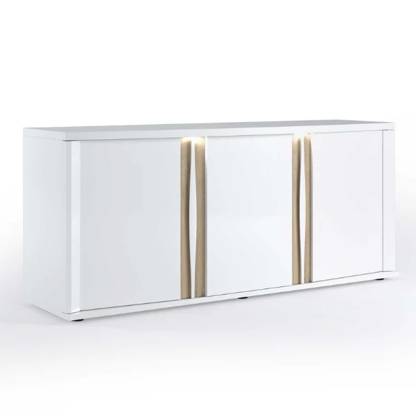 Dressoir Tannee 200x57x87cm 3 Deuren - Wit/eik 8 Dressoir Tannee 200x57x87cm 3 Deuren - Wit/eik - Afbeelding 8