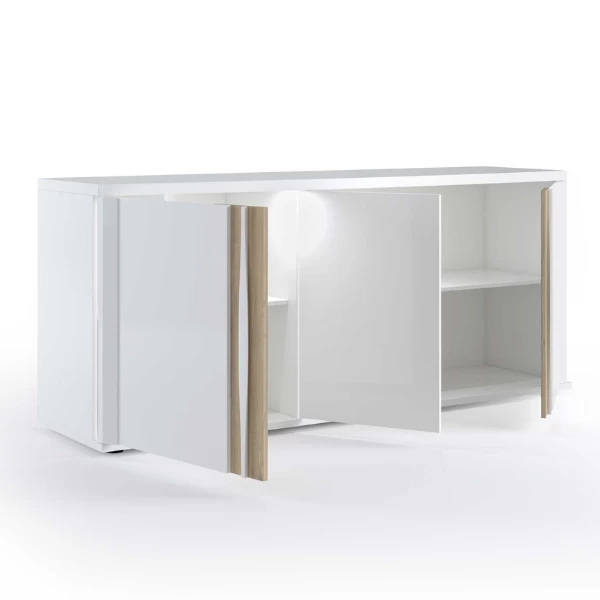 Dressoir Tannee 200x57x87cm 3 Deuren - Wit/eik 7 Dressoir Tannee 200x57x87cm 3 Deuren - Wit/eik - Afbeelding 7