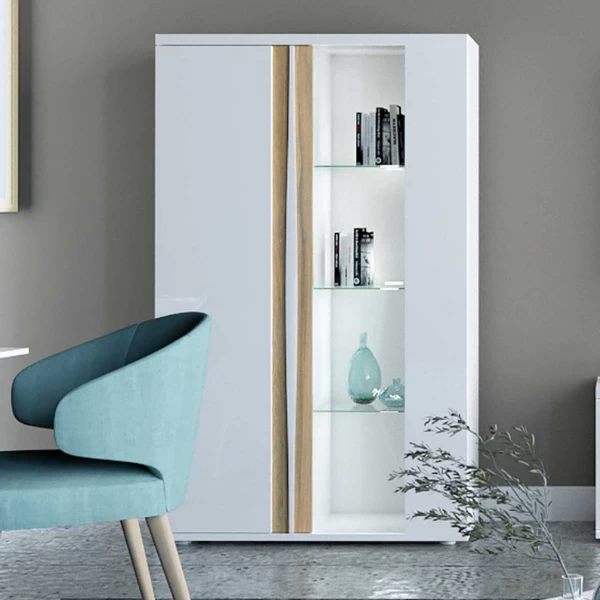 Vitrinekast Tannee 110x45x180cm 2 Deuren - Wit/eik 1 Vitrinekast Tannee 110x45x180cm 2 Deuren - Wit/eik