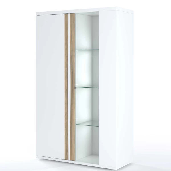 Vitrinekast Tannee 110x45x180cm 2 Deuren - Wit/eik 9 Vitrinekast Tannee 110x45x180cm 2 Deuren - Wit/eik - Afbeelding 9