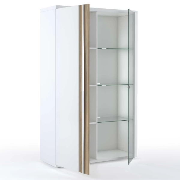 Vitrinekast Tannee 110x45x180cm 2 Deuren - Wit/eik 6 Vitrinekast Tannee 110x45x180cm 2 Deuren - Wit/eik - Afbeelding 6