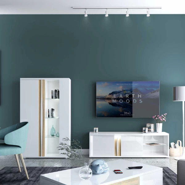 Vitrinekast Tannee 110x45x180cm 2 Deuren - Wit/eik 2 Vitrinekast Tannee 110x45x180cm 2 Deuren - Wit/eik - Afbeelding 2