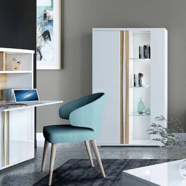 Vitrinekast Tannee 110x45x180cm 2 Deuren - Wit/eik 3 Vitrinekast Tannee 110x45x180cm 2 Deuren - Wit/eik - Afbeelding 3