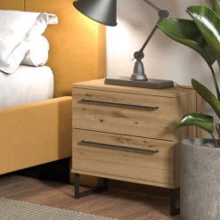 Nachtkastje Hoggas Met Twee Lades - Eik/zwart