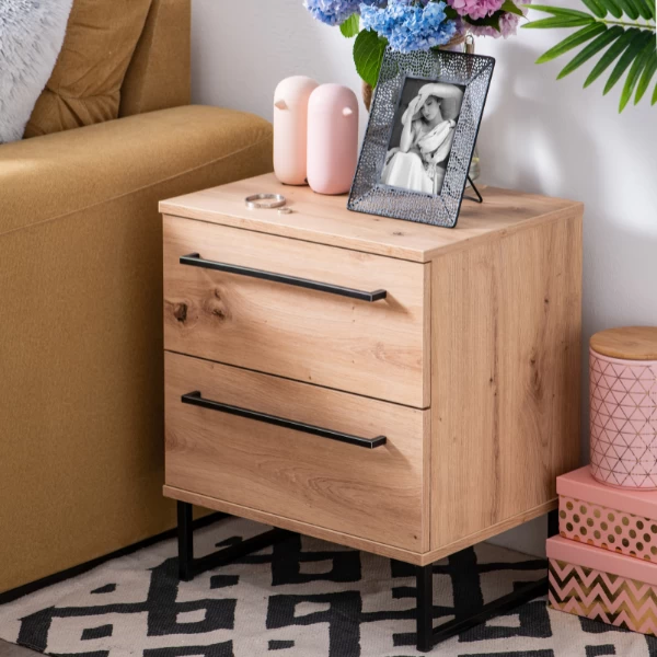 Nachtkastje Hoggas Met Twee Lades - Eik/zwart 2 Nachtkastje Hoggas Met Twee Lades - Eik/zwart - Afbeelding 2