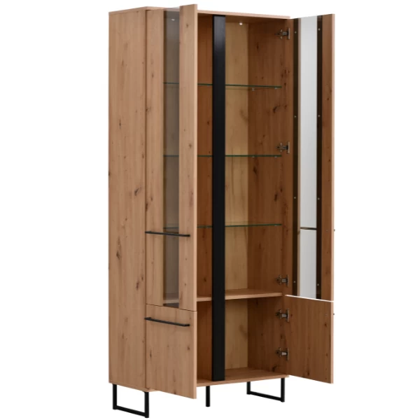 Vitrinekast Hoggas 85cm 4 Deuren - Eik/zwart 5 Vitrinekast Hoggas 85cm 4 Deuren - Eik/zwart - Afbeelding 5