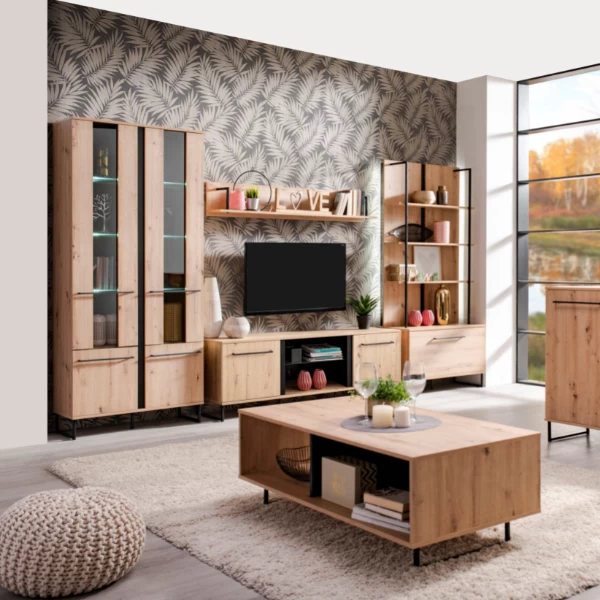 Vitrinekast Hoggas 85cm 4 Deuren - Eik/zwart 2 Vitrinekast Hoggas 85cm 4 Deuren - Eik/zwart - Afbeelding 2