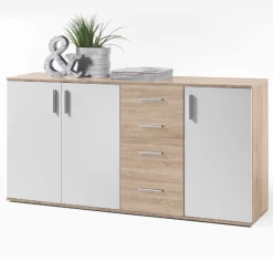 Commode Debby 3 Deuren En 4 Lades - Wit/sonoma Eik