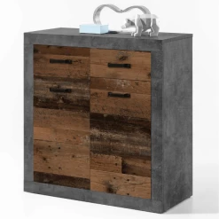 Commode Taro 2 Deuren En 2 Lades - Beton/oud Hout