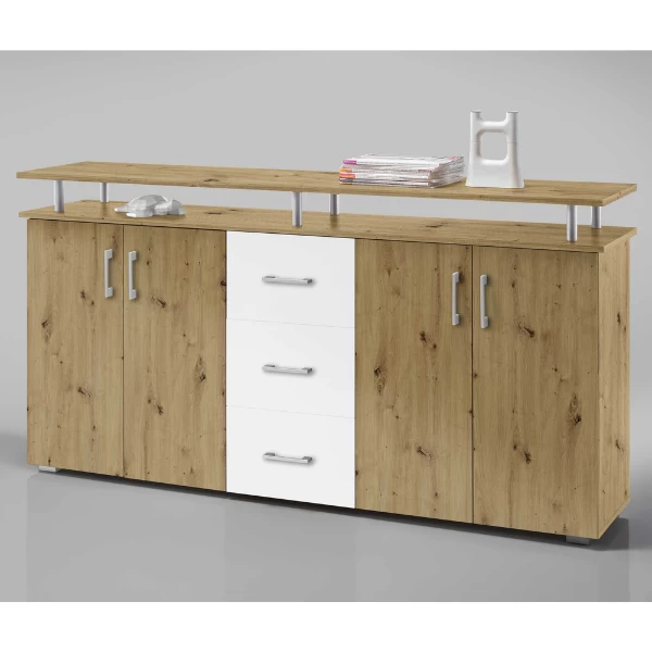 Dressoir Stelvio Met 4 Deuren & 3 Lades - Eik/wit 1 Dressoir Stelvio Met 4 Deuren & 3 Lades - Eik/wit