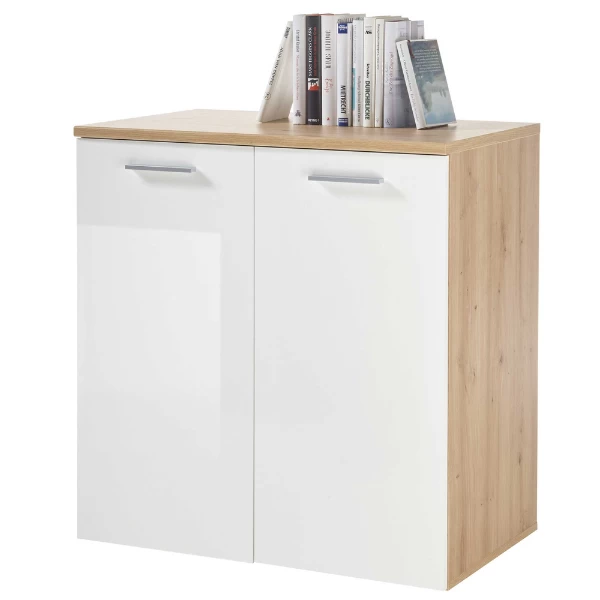 Commode Lobi 2 Deuren - Glanzend Wit/hout 1 Commode Lobi 2 Deuren - Glanzend Wit/hout