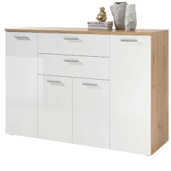 Commode Lobi 4 Deuren 2 Lades - Glanzend Wit/hout
