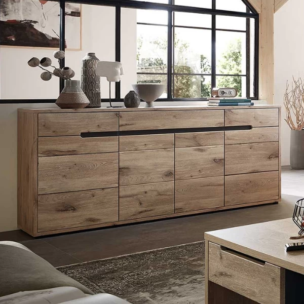 Dressoir Bellini 185cm 3 Lades & 3 Deuren - Eik/antraciet 1 Dressoir Bellini 185cm 3 Lades & 3 Deuren - Eik/antraciet