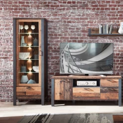 Vitrinekast Carthago 69cm 1 Deur & 1 Lade - Oud Hout/antraciet -Collectie Woonkamermeubels Ontwerp zonder titel 2022 08 05T134515.884 020b