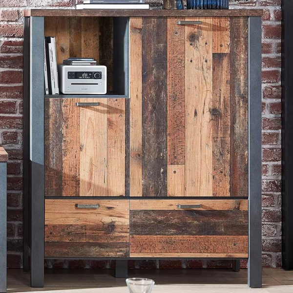 Buffetkast Carthago 2 Deuren & 2 Lades - Oud Hout/antraciet 1 Buffetkast Carthago 2 Deuren & 2 Lades - Oud Hout/antraciet