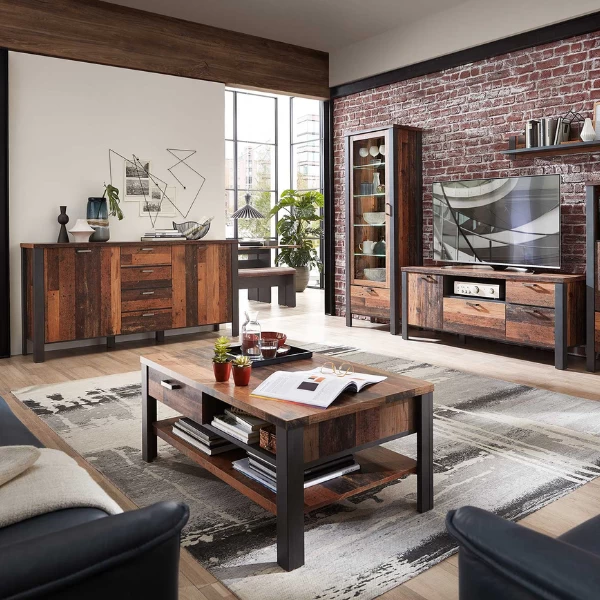 Salontafel Carthago 110x65cm 2 Lades - Oud Hout/antraciet 2 Salontafel Carthago 110x65cm 2 Lades - Oud Hout/antraciet - Afbeelding 2