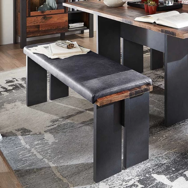 Eetkamerbank Carthago 126cm - Antraciet/oud Hout 1 Eetkamerbank Carthago 126cm - Antraciet/oud Hout