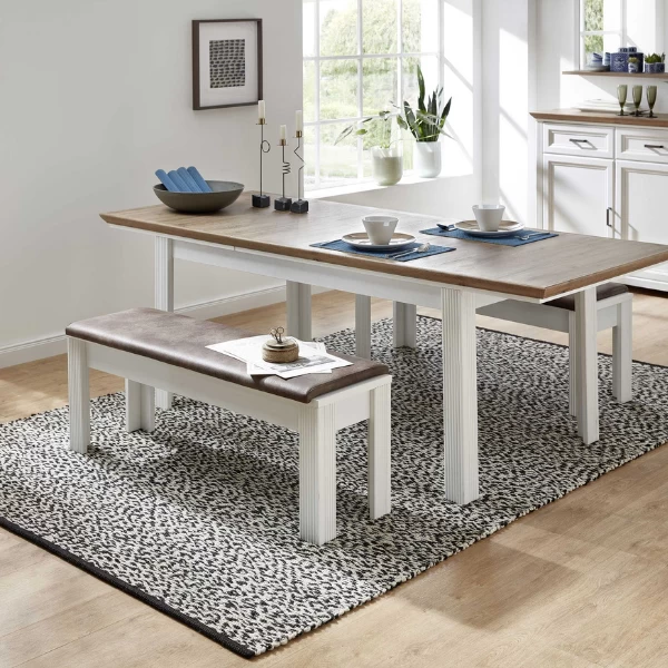 Eetkamerbank Samine 126cm - Wit/bruin 2 Eetkamerbank Samine 126cm - Wit/bruin - Afbeelding 2