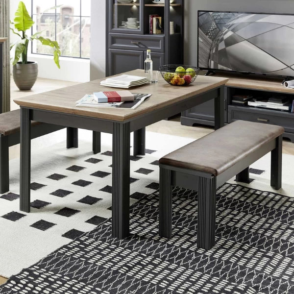 Eetkamerbank Samine 126cm - Grafiet/bruin 2 Eetkamerbank Samine 126cm - Grafiet/bruin - Afbeelding 2