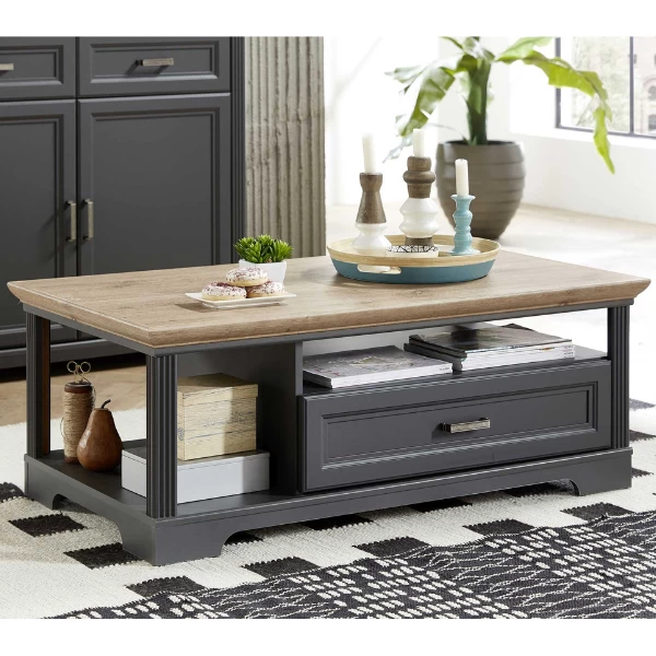 Salontafel Samine 1 Lade & 2 Vakken - Grafiet/eik 2 Salontafel Samine 1 Lade & 2 Vakken - Grafiet/eik - Afbeelding 2