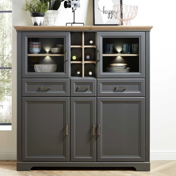 Buffetkast Samine 3 Lades, 5 Deuren & 6 Vakken - Grafiet/eik 1 Buffetkast Samine 3 Lades, 5 Deuren & 6 Vakken - Grafiet/eik