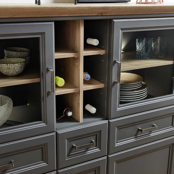 Buffetkast Samine 3 Lades, 5 Deuren & 6 Vakken - Grafiet/eik 2 Buffetkast Samine 3 Lades, 5 Deuren & 6 Vakken - Grafiet/eik - Afbeelding 2