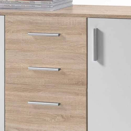 Commode Debby 3 Deuren En 4 Lades - Wit/sonoma Eik 2 Commode Debby 3 Deuren En 4 Lades - Wit/sonoma Eik - Afbeelding 2