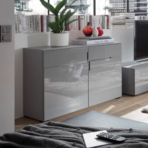 Commode Seta Met 2 Deuren En 2 Lades - Hoogglans Grijs 1 Commode Seta Met 2 Deuren En 2 Lades - Hoogglans Grijs