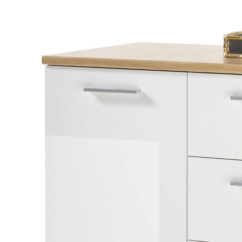 Commode Lobi 1 Deur 4 Lades - Glanzend Wit/hout 2 Commode Lobi 1 Deur 4 Lades - Glanzend Wit/hout - Afbeelding 2
