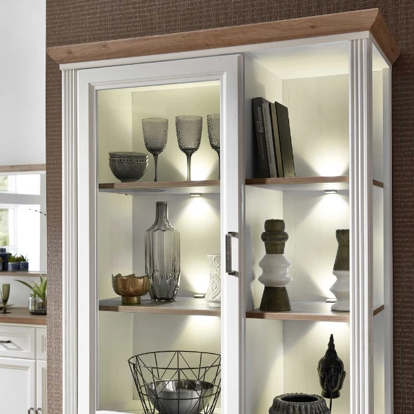 Vitrinekast Samine 93cm 3 Deuren & 1 Lade - Wit/eik 4 Vitrinekast Samine 93cm 3 Deuren & 1 Lade - Wit/eik - Afbeelding 4