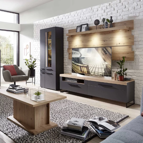 Wandpaneel Lorna 202cm Met Verlichting - Eik 2 Wandpaneel Lorna 202cm Met Verlichting - Eik - Afbeelding 2